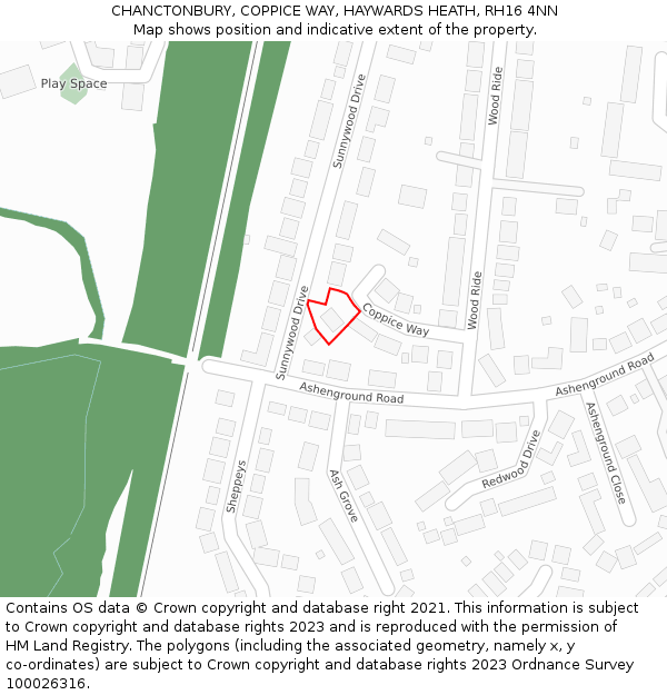 CHANCTONBURY, COPPICE WAY, HAYWARDS HEATH, RH16 4NN: Location map and indicative extent of plot