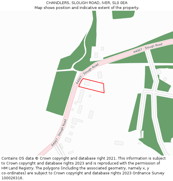 CHANDLERS, SLOUGH ROAD, IVER, SL0 0EA: Location map and indicative extent of plot