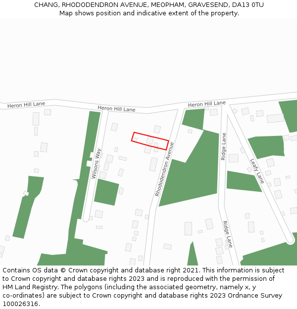 CHANG, RHODODENDRON AVENUE, MEOPHAM, GRAVESEND, DA13 0TU: Location map and indicative extent of plot