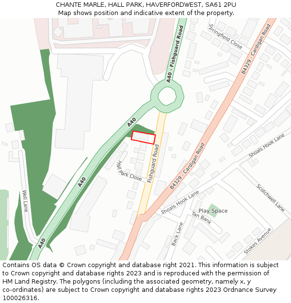 CHANTE MARLE, HALL PARK, HAVERFORDWEST, SA61 2PU: Location map and indicative extent of plot