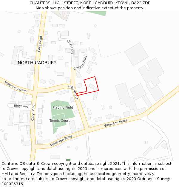 CHANTERS, HIGH STREET, NORTH CADBURY, YEOVIL, BA22 7DP: Location map and indicative extent of plot