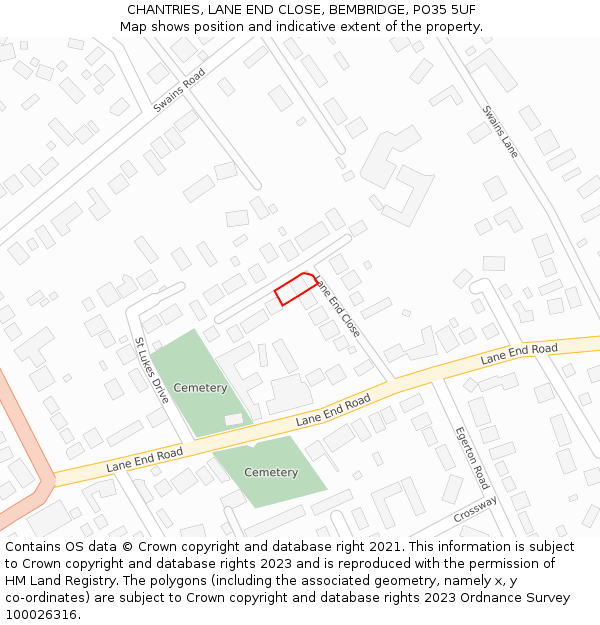 CHANTRIES, LANE END CLOSE, BEMBRIDGE, PO35 5UF: Location map and indicative extent of plot