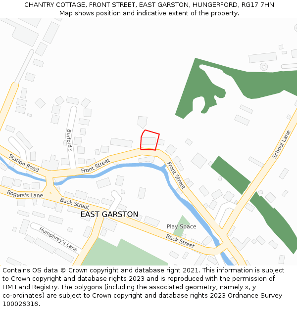 CHANTRY COTTAGE, FRONT STREET, EAST GARSTON, HUNGERFORD, RG17 7HN: Location map and indicative extent of plot