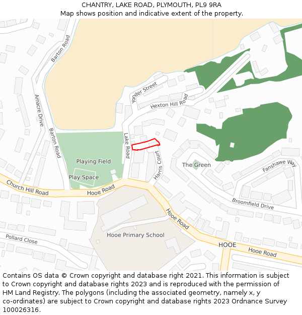 CHANTRY, LAKE ROAD, PLYMOUTH, PL9 9RA: Location map and indicative extent of plot