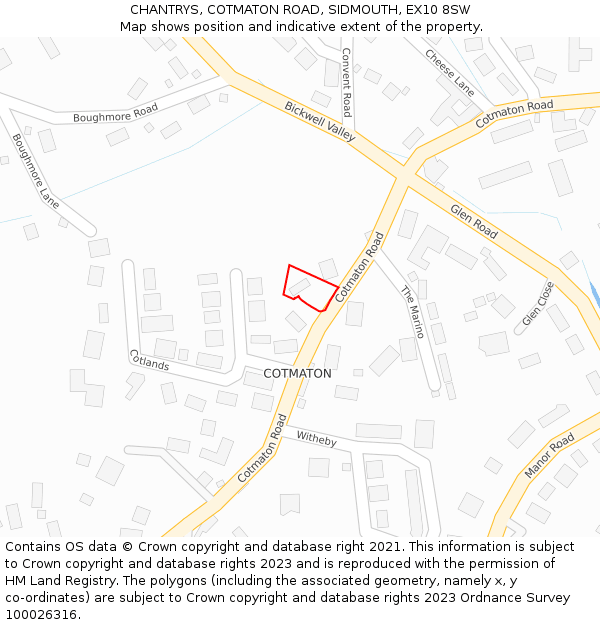 CHANTRYS, COTMATON ROAD, SIDMOUTH, EX10 8SW: Location map and indicative extent of plot