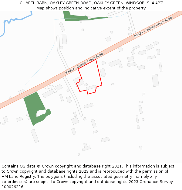 CHAPEL BARN, OAKLEY GREEN ROAD, OAKLEY GREEN, WINDSOR, SL4 4PZ: Location map and indicative extent of plot