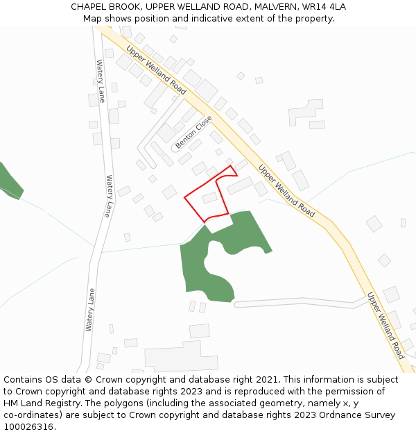 CHAPEL BROOK, UPPER WELLAND ROAD, MALVERN, WR14 4LA: Location map and indicative extent of plot
