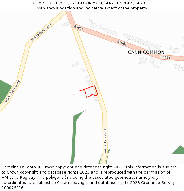 CHAPEL COTTAGE, CANN COMMON, SHAFTESBURY, SP7 0DF: Location map and indicative extent of plot