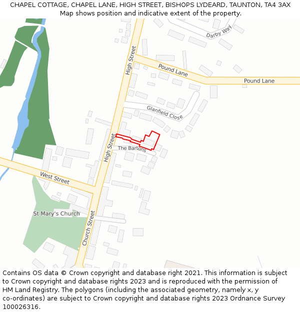 CHAPEL COTTAGE, CHAPEL LANE, HIGH STREET, BISHOPS LYDEARD, TAUNTON, TA4 3AX: Location map and indicative extent of plot