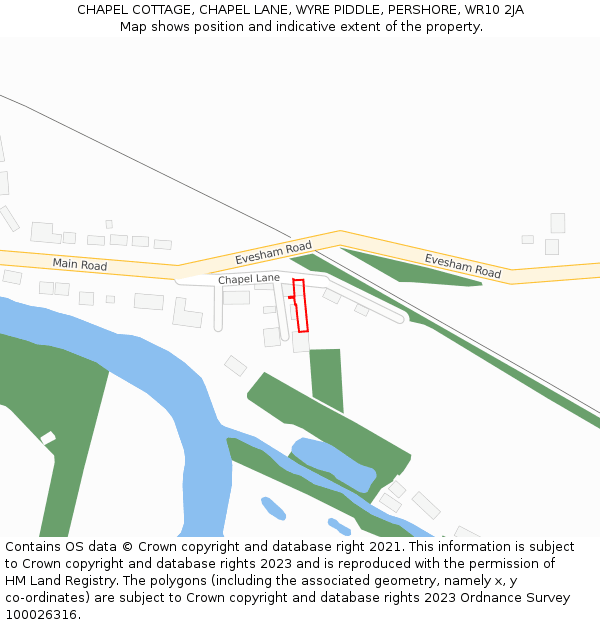 CHAPEL COTTAGE, CHAPEL LANE, WYRE PIDDLE, PERSHORE, WR10 2JA: Location map and indicative extent of plot