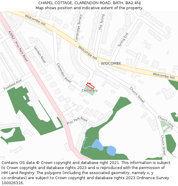 CHAPEL COTTAGE, CLARENDON ROAD, BATH, BA2 4NJ: Location map and indicative extent of plot
