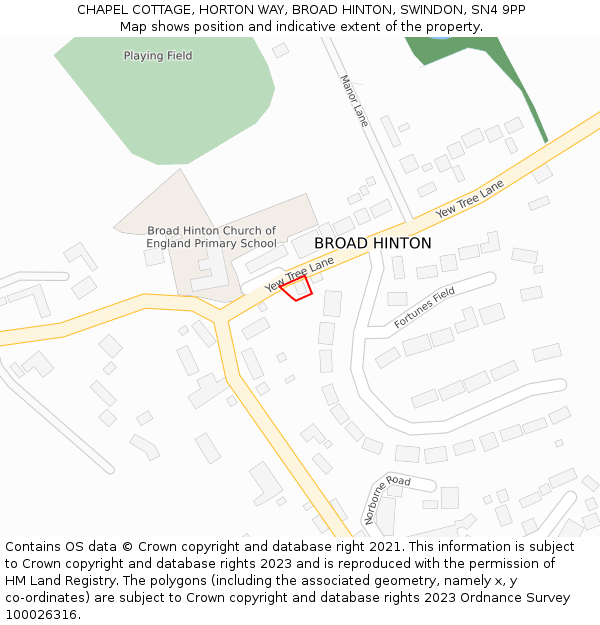 CHAPEL COTTAGE, HORTON WAY, BROAD HINTON, SWINDON, SN4 9PP: Location map and indicative extent of plot