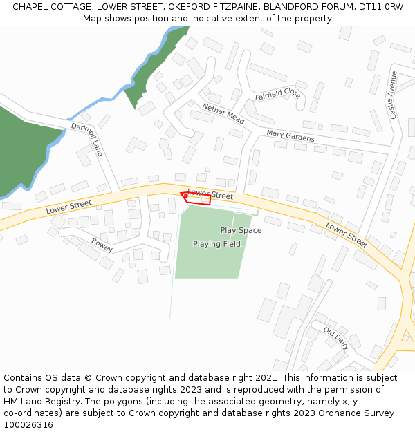 CHAPEL COTTAGE, LOWER STREET, OKEFORD FITZPAINE, BLANDFORD FORUM, DT11 0RW: Location map and indicative extent of plot