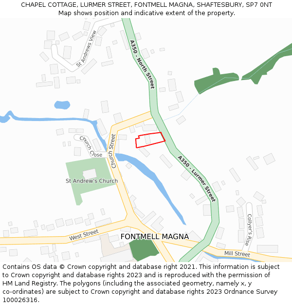 CHAPEL COTTAGE, LURMER STREET, FONTMELL MAGNA, SHAFTESBURY, SP7 0NT: Location map and indicative extent of plot