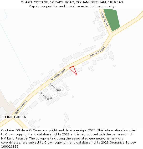 CHAPEL COTTAGE, NORWICH ROAD, YAXHAM, DEREHAM, NR19 1AB: Location map and indicative extent of plot