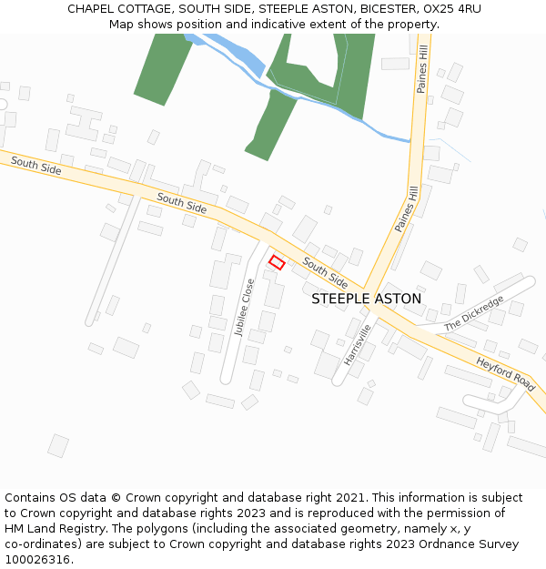 CHAPEL COTTAGE, SOUTH SIDE, STEEPLE ASTON, BICESTER, OX25 4RU: Location map and indicative extent of plot