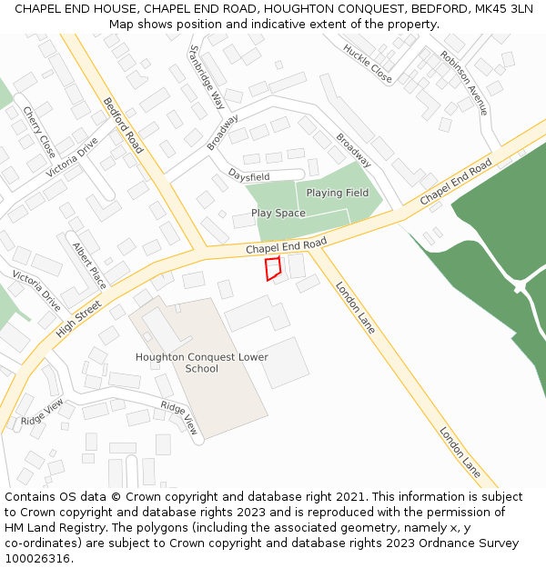 CHAPEL END HOUSE, CHAPEL END ROAD, HOUGHTON CONQUEST, BEDFORD, MK45 3LN: Location map and indicative extent of plot