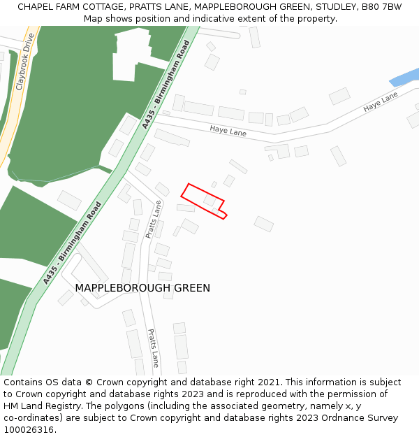 CHAPEL FARM COTTAGE, PRATTS LANE, MAPPLEBOROUGH GREEN, STUDLEY, B80 7BW: Location map and indicative extent of plot