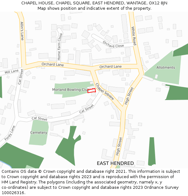 CHAPEL HOUSE, CHAPEL SQUARE, EAST HENDRED, WANTAGE, OX12 8JN: Location map and indicative extent of plot