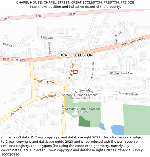 CHAPEL HOUSE, CHAPEL STREET, GREAT ECCLESTON, PRESTON, PR3 0ZE: Location map and indicative extent of plot
