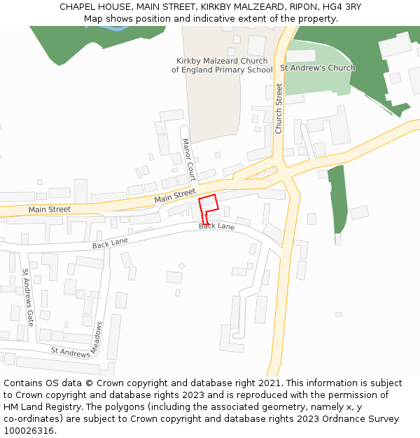 CHAPEL HOUSE, MAIN STREET, KIRKBY MALZEARD, RIPON, HG4 3RY: Location map and indicative extent of plot