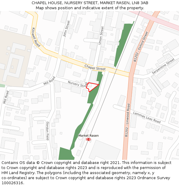 CHAPEL HOUSE, NURSERY STREET, MARKET RASEN, LN8 3AB: Location map and indicative extent of plot