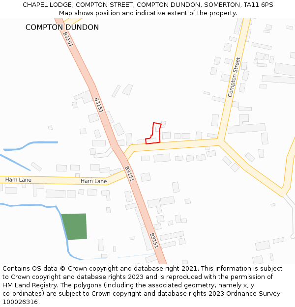 CHAPEL LODGE, COMPTON STREET, COMPTON DUNDON, SOMERTON, TA11 6PS: Location map and indicative extent of plot