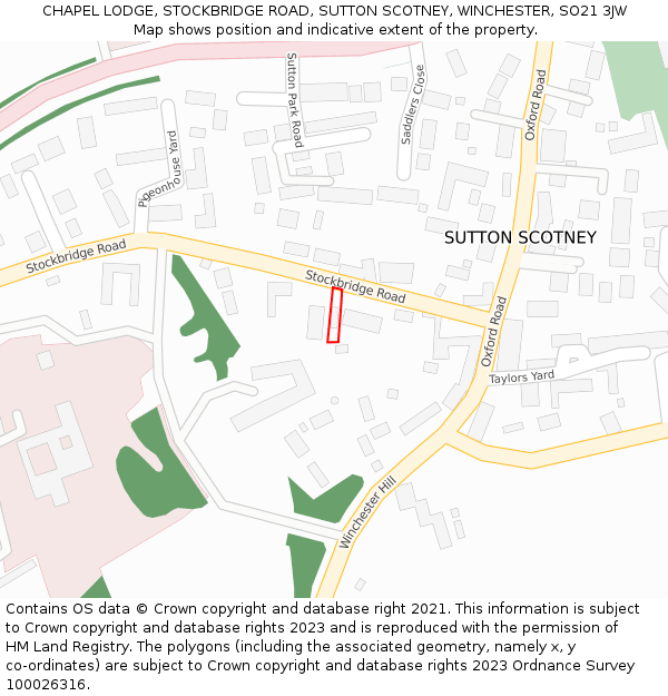 CHAPEL LODGE, STOCKBRIDGE ROAD, SUTTON SCOTNEY, WINCHESTER, SO21 3JW: Location map and indicative extent of plot
