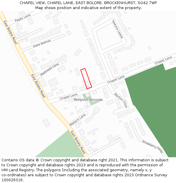 CHAPEL VIEW, CHAPEL LANE, EAST BOLDRE, BROCKENHURST, SO42 7WP: Location map and indicative extent of plot