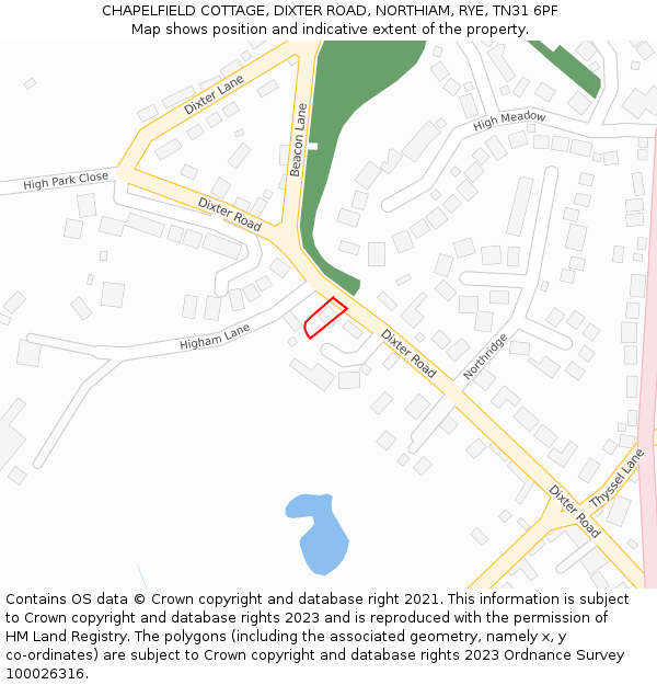 CHAPELFIELD COTTAGE, DIXTER ROAD, NORTHIAM, RYE, TN31 6PF: Location map and indicative extent of plot