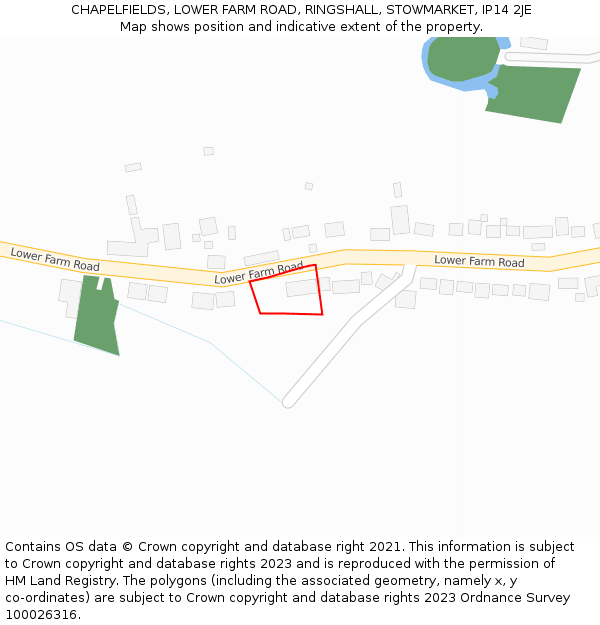 CHAPELFIELDS, LOWER FARM ROAD, RINGSHALL, STOWMARKET, IP14 2JE: Location map and indicative extent of plot