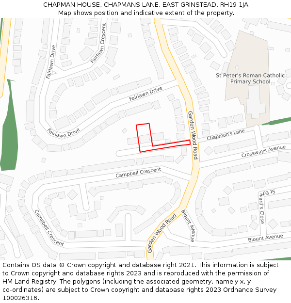 CHAPMAN HOUSE, CHAPMANS LANE, EAST GRINSTEAD, RH19 1JA: Location map and indicative extent of plot