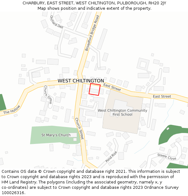 CHARBURY, EAST STREET, WEST CHILTINGTON, PULBOROUGH, RH20 2JY: Location map and indicative extent of plot