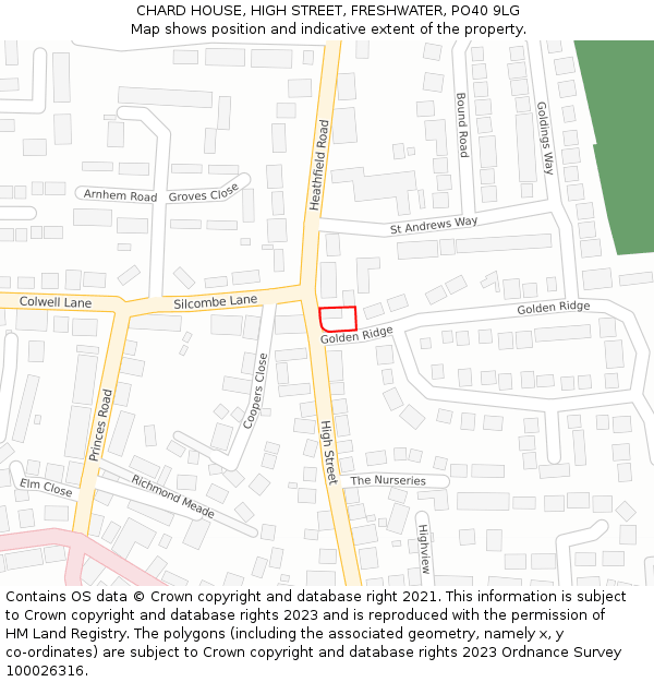 CHARD HOUSE, HIGH STREET, FRESHWATER, PO40 9LG: Location map and indicative extent of plot