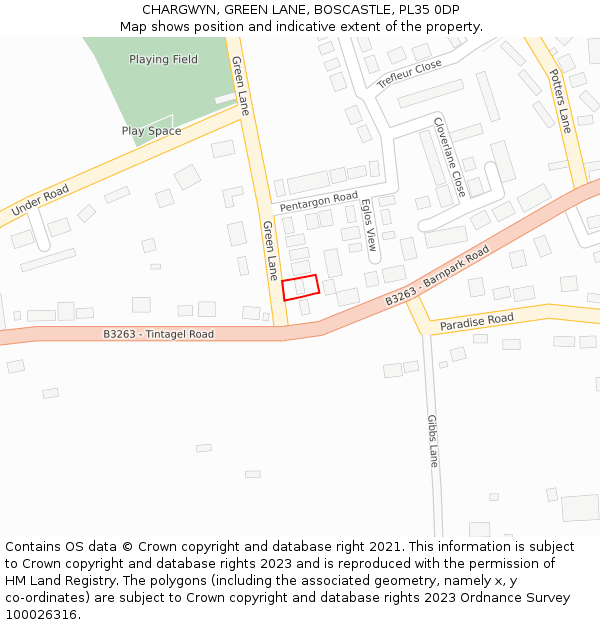 CHARGWYN, GREEN LANE, BOSCASTLE, PL35 0DP: Location map and indicative extent of plot