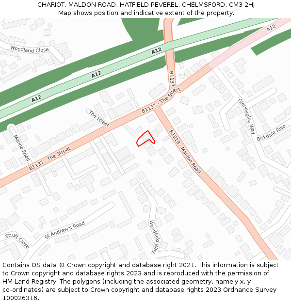 CHARIOT, MALDON ROAD, HATFIELD PEVEREL, CHELMSFORD, CM3 2HJ: Location map and indicative extent of plot