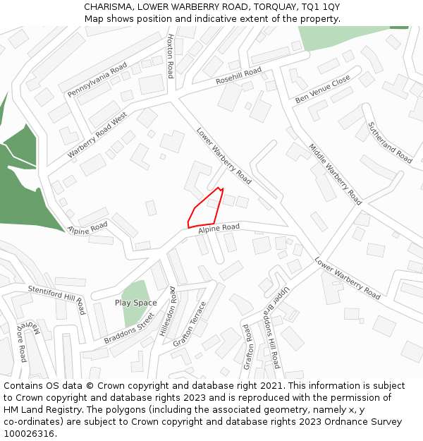 CHARISMA, LOWER WARBERRY ROAD, TORQUAY, TQ1 1QY: Location map and indicative extent of plot