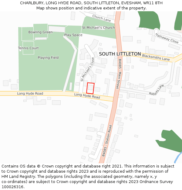 CHARLBURY, LONG HYDE ROAD, SOUTH LITTLETON, EVESHAM, WR11 8TH: Location map and indicative extent of plot