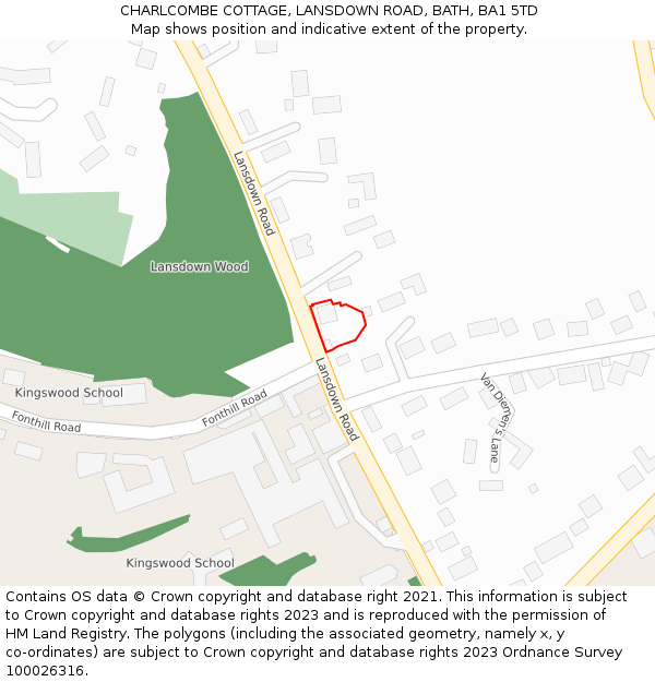 CHARLCOMBE COTTAGE, LANSDOWN ROAD, BATH, BA1 5TD: Location map and indicative extent of plot