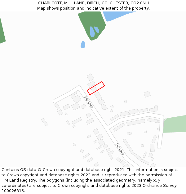 CHARLCOTT, MILL LANE, BIRCH, COLCHESTER, CO2 0NH: Location map and indicative extent of plot