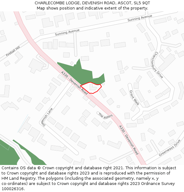 CHARLECOMBE LODGE, DEVENISH ROAD, ASCOT, SL5 9QT: Location map and indicative extent of plot