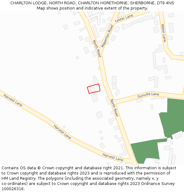CHARLTON LODGE, NORTH ROAD, CHARLTON HORETHORNE, SHERBORNE, DT9 4NS: Location map and indicative extent of plot