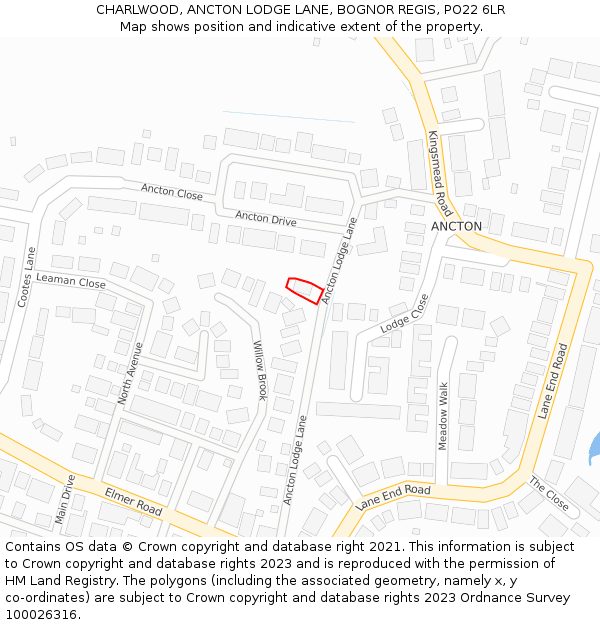 CHARLWOOD, ANCTON LODGE LANE, BOGNOR REGIS, PO22 6LR: Location map and indicative extent of plot