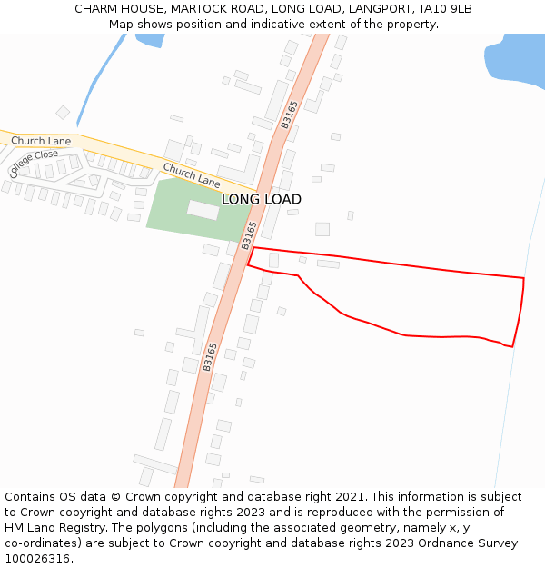 CHARM HOUSE, MARTOCK ROAD, LONG LOAD, LANGPORT, TA10 9LB: Location map and indicative extent of plot
