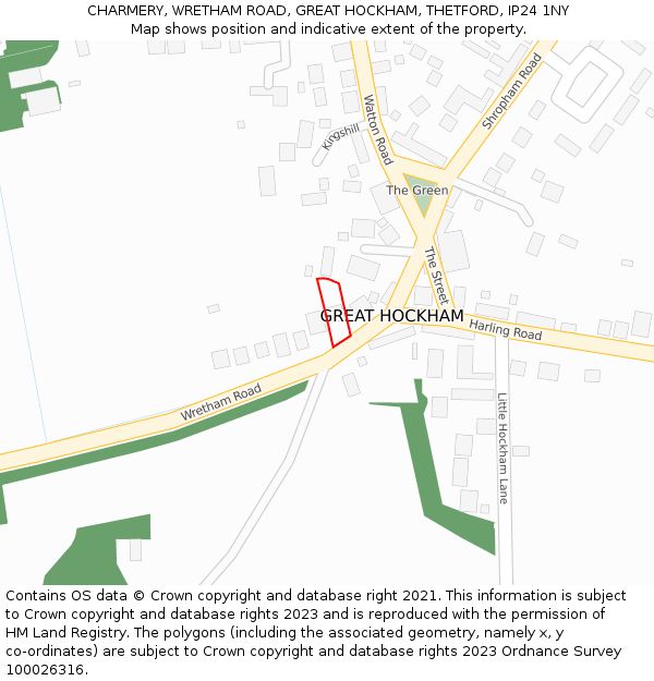 CHARMERY, WRETHAM ROAD, GREAT HOCKHAM, THETFORD, IP24 1NY: Location map and indicative extent of plot