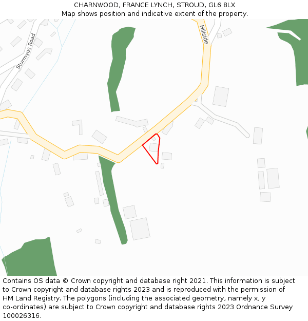 CHARNWOOD, FRANCE LYNCH, STROUD, GL6 8LX: Location map and indicative extent of plot