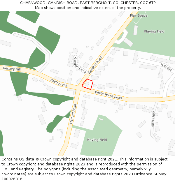 CHARNWOOD, GANDISH ROAD, EAST BERGHOLT, COLCHESTER, CO7 6TP: Location map and indicative extent of plot