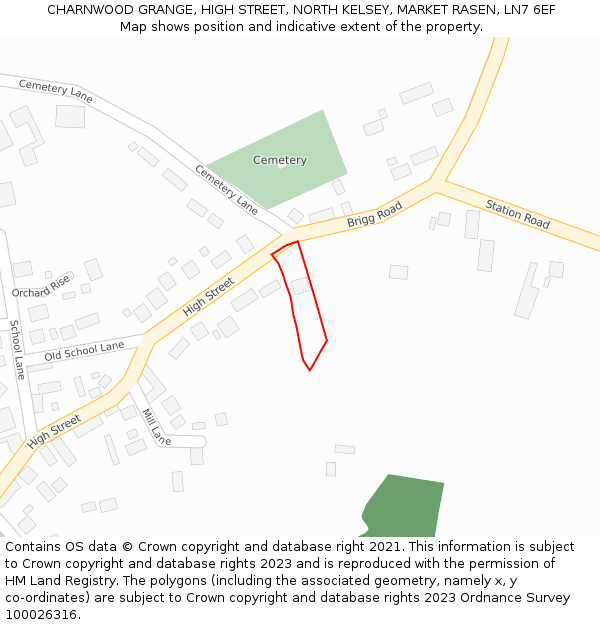 CHARNWOOD GRANGE, HIGH STREET, NORTH KELSEY, MARKET RASEN, LN7 6EF: Location map and indicative extent of plot