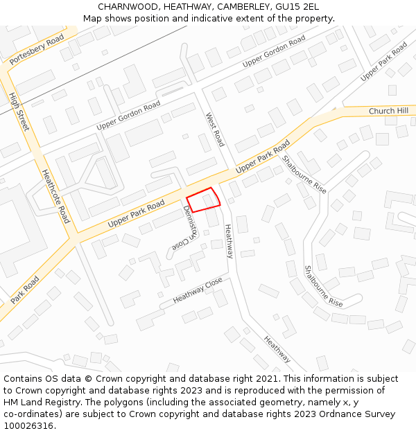 CHARNWOOD, HEATHWAY, CAMBERLEY, GU15 2EL: Location map and indicative extent of plot