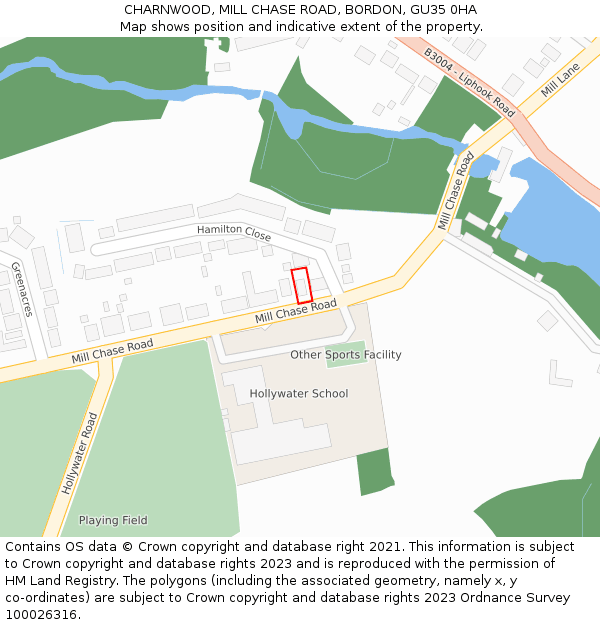 CHARNWOOD, MILL CHASE ROAD, BORDON, GU35 0HA: Location map and indicative extent of plot